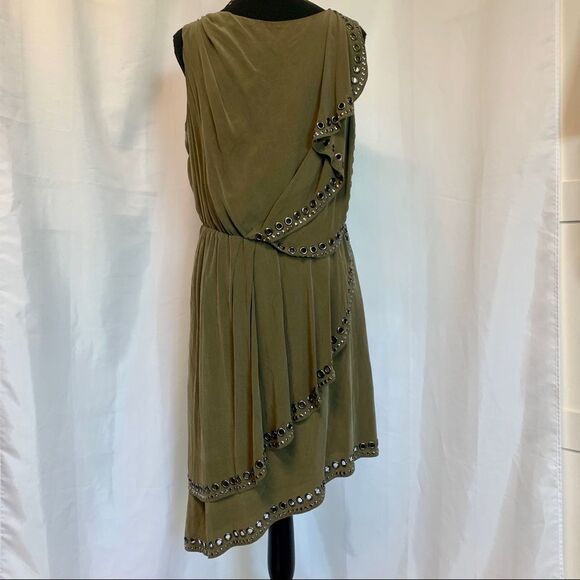 Haute Hippie asymmetrical Military green grommets silk dress Sz M - Picture 8 of 13